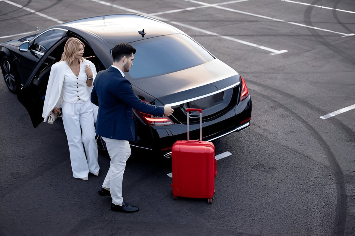 Camberley airport transfer with luggage loaded into the car